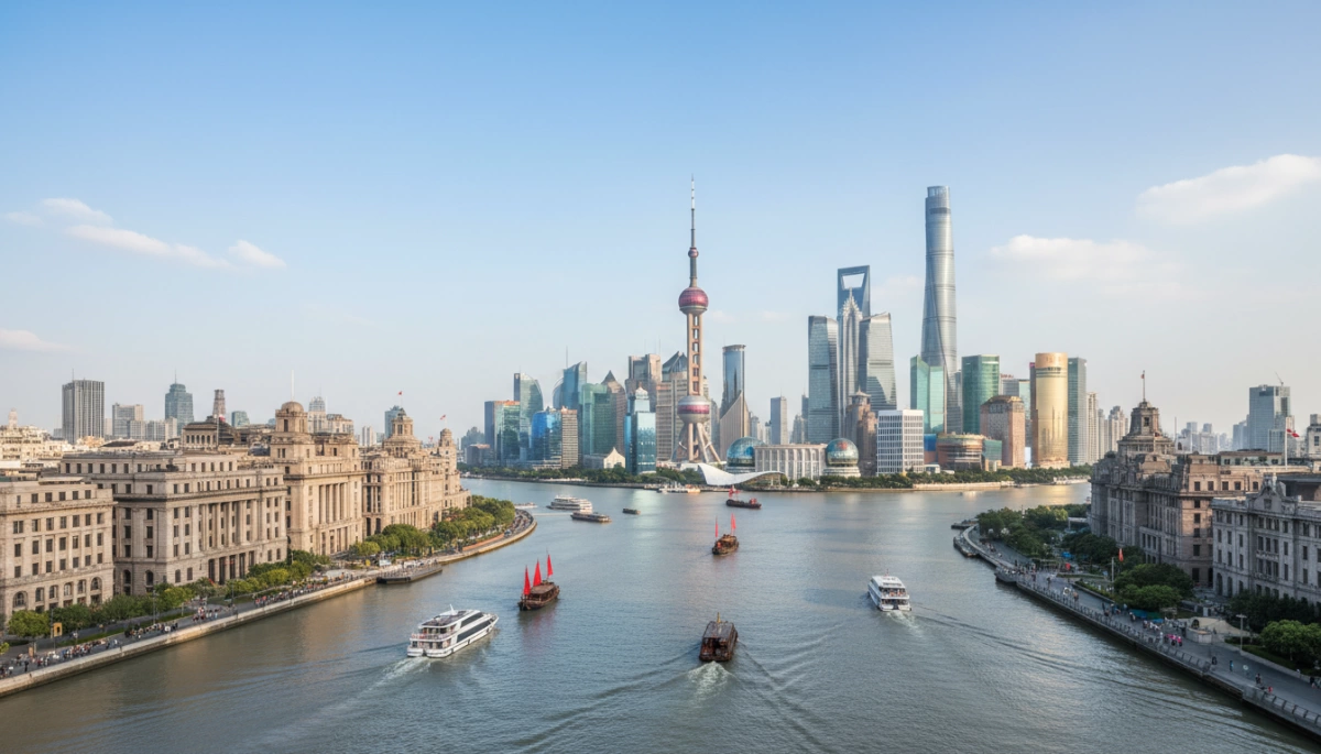 Modern Shanghai skyline and cultural landmarks