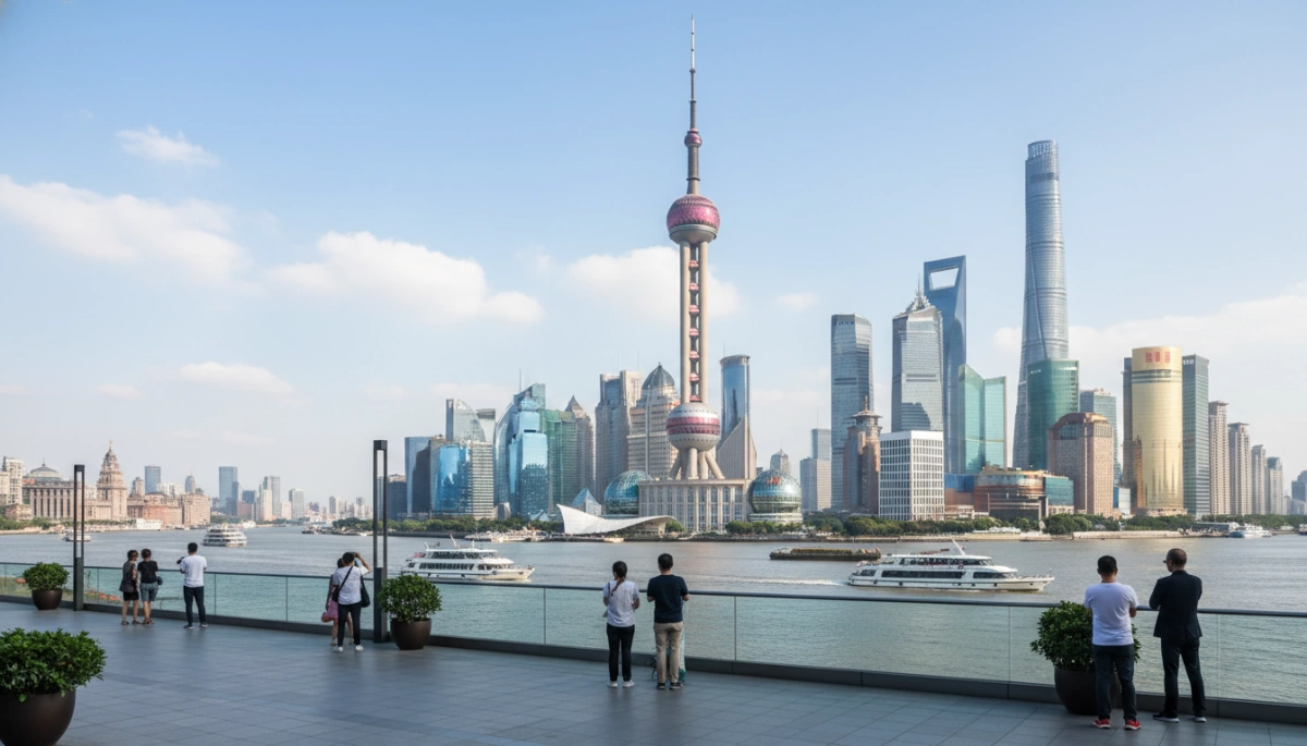 Shanghai skyline and Oriental Pearl Tower sightseeing